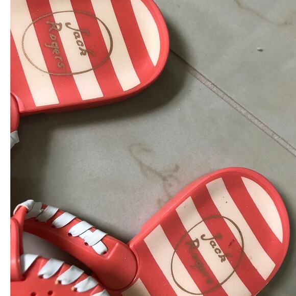 JACK ROGERS coral orange white classic jelly slip on slide sandals - Picture 2 of 4